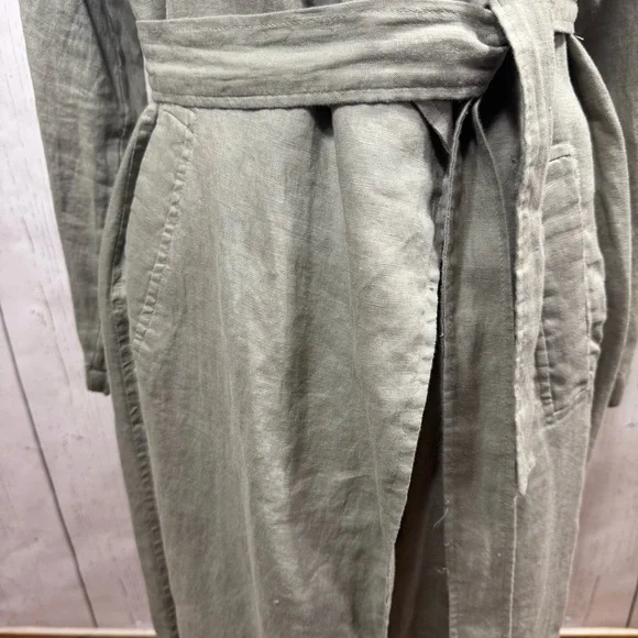 Cynthia Rowley 100% Linen Trench Coat Green Belted Size S Minimalist Lightweight - Picture 7 of 14